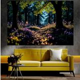 Çiçekler ve Ağaçlar Manzaralı Sanatsal Dekoratif Duvar Tablosu (35x50 cm)