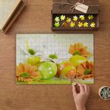 Çiçekler ve Paskalya Yumurtaları Tasarımı 240 Parça Ahşap Puzzle Ahşap Kutuda MP10340