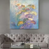 Çiçekler Yağlı Boya Dokulu Tablo 100X100 Siyah Çerçeveli