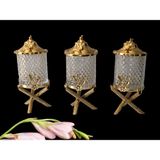 Çiçekli 3 Lü Mini Kristal Kavanoz Set - Gold - 999 ml - 1