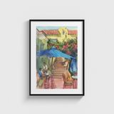 Çiçekli Balkon Tablosu Tablo Çerçeveli Poster Duvar Dekorasyonu - 50 x 70 - Siyah Çerçeveli
