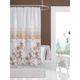 Çiçekli Banyo Duş Perdesi-Kahverengi Renk Duş Perdesi, Tek Kanat Küvet Perdesi 180x200 Cm