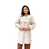 Çiçekli Bebe Yaka Poplin Tunik (Krem-Kahve, S-M)