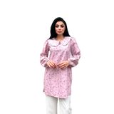 Çiçekli Bebe Yaka Poplin Tunik (Pembe-Bordo, 2XL-3XL)