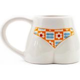 Çiçekli Bikinili El Yapımı Beyaz Parlak Popo Kupa - El Işçiliği Hediyelik Kupa Bardak Mug - 200 ml