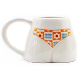 Çiçekli Bikinili El Yapımı Beyaz Parlak Popo Kupa - El İşçiliği Hediyelik Kupa Bardak Mug