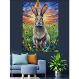 Çiçekli Çayır Tavşan Dekoratif Kanvas - Mdf Ahşap Tablo