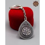 Çiçekli Damla Model 925 Ayar Gümüş Oksitli Telkari Anahtarlık 201025159