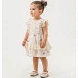 Çiçekli Dantelli Kız Bebek Elbise - 12 Ay - Krem