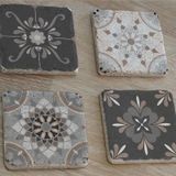Çiçekli Desenler Doğal Taş Bardak Altlığı 4'lü set - Natural Stone Coasters