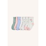 Çiçekli Dikişsiz 7'li Pamuklu Uzun Karma Çorap Kız Bebek