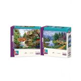 Çiçekli Göl Ve Kuğu Gölü İkili Set - 1000 + 500 Parça İkili Puzzle Seti