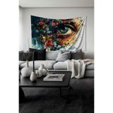 Çiçekli Göz Desenli Duvar Halısı Duvar Örtüsü Tapestry Süetimsi Dokulu%100 Polyester Kumaş