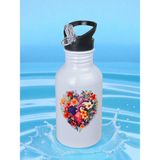 Çiçekli Kalpli Matara Suluk 600 ml - Çocuk Suluk Matara, Çocuk Su Matarası