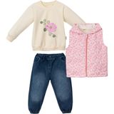 Çiçekli Kapitone Kapüşonlu Yelek Denım Pantolon Üçlü Alt Üst Takım - NEC243272-PEMBE-1 - 2 Yaş Pembe - 1 - 2 Yaş