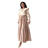 Çiçekli Kat Kat Gofre Etek (Gri, L-XL)