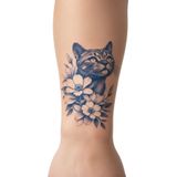 Çiçekli Kedi Yarı Kalıcı El boyun Bilek için aylık Geçici Dövme 12x7 cm