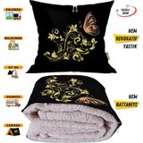 Çiçekli Kelebek Desen Tv Battaniyeli Opsiyonel Dekoratif Yastık Kırlent 2 In 1 Battaniye - 115 x 170 cm - Renkli