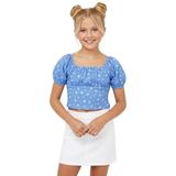 Çiçekli Kız Çocuk Crop Bluz, MAVI, 10-11YAS