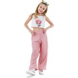 Çiçekli Kız Çocuk Pembe Müslin Pantolon Takım - 5 Yaş
