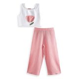 Çiçekli Kız Çocuk Pembe Müslin Pantolon Takım