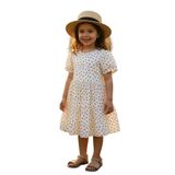 Çiçekli Kız Çocuk Yazlık Elbise, KREM, 5-6 YAŞ