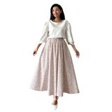 Çiçekli Kloş Poplin Etek (Ekru-Mor, S-M)