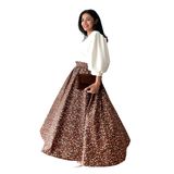 Çiçekli Kloş Poplin Etek (Kahve, L-XL)