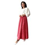 Çiçekli Kloş Poplin Etek (Kırmızı, L-XL)