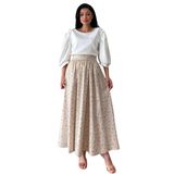 Çiçekli Kloş Poplin Etek (Krem-Kahve, L-XL)