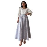 Çiçekli Kloş Poplin Etek (Mavi-Bordo, S-M)