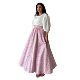 Çiçekli Kloş Poplin Etek (Pembe-Bordo, L-XL)