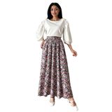 Çiçekli Kloş Poplin Etek (Siyah-Mor, S-M)