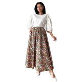Çiçekli Kloş Poplin Etek (Siyah-Turuncu, S-M)