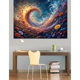 Çiçekli Kozmik Spiral Dekoratif Kanvas - Mdf Ahşap Tablo