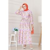 Çiçekli Kumsal Elbise-Lila - 40
