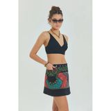 Çiçekli Patch Zımba Detaylı Cepli Mini Etek