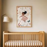 Çiçekli Pembe Peri Çocuk Odası Duvar Posteri Çerçeveli Tablo Duvar Dekorasyonu - 30 x 40 - Ahşap Çerçeveli