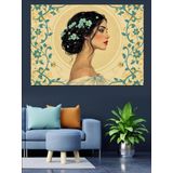 Çiçekli Saçlı Vintage Kadın Dekoratif Kanvas - Mdf Ahşap Tablo