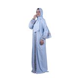 Çiçekli Tulteks Namaz Elbisesi, Uzun Boy, Viskon Polyester Karışım, Pembe Çiçek Nakışlı (Mavi, 2)