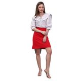 Çiçekli Vintage Yakalı Dantelli Bluz (Gri-Kırmızı, S)