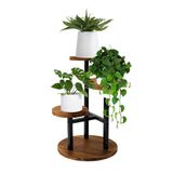 Çiçeklik 3 Raflı Saksılık Dekoratif 3 Raflı Çiçeklik Metal Doğal Ahşap Saksılık Çiçek Rafı Daire Model