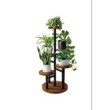 Çiçeklik 5 Raflı Saksılık Dekoratif 5 Raflı Çiçeklik Metal Doğal Ahşap Saksılık Çiçek Rafı Daire Mod