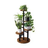 Çiçeklik 5 Raflı Saksılık Dekoratif 5 Raflı Çiçeklik Metal Doğal Ahşap Saksılık Çiçek Rafı Daire Model 1 Adet