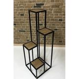 Çiçeklik Zlf 13547 Dekoratif Kule Model Metal Çelik Siyah Statik Boya Ahşap tabla