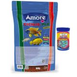 Cichlid Mix Granules 860gr Red Green Algae Spirulina Protein Balık Yemi ve 100 ml Yavru Yemi Lotus