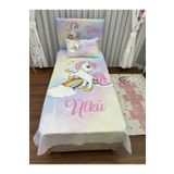 Cici Eko Unicorn Yatak Örtüsü Hediye Yastık Kılıfı Gökkuşağı ve Bulutlu İnce Dekoratif Petek Kumaş
