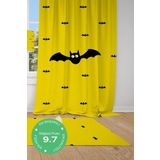 Cici Odam 1 Kanat Sarı Zemin, Siyah Yarasa Batman Motifli Çocuk Bebek Odası Perdesi Fon Perde