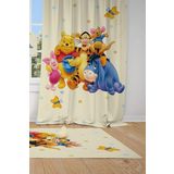 Cici Odam 1 Kanat Winnie Pooh Puantiye, Aslan, Eşşek, Ayı, Kelebek Bebek Çocuk Odası Perdesi Fon Perde