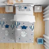 Cici Odam 80x150cm Bebek Yatak Örtüsü Hediye Yastık Kılıfı Mavi Yıldız Tutan Fil Yıldız Uçan Balon